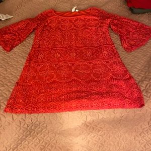 Orange lace long sleeve dress, Size medium